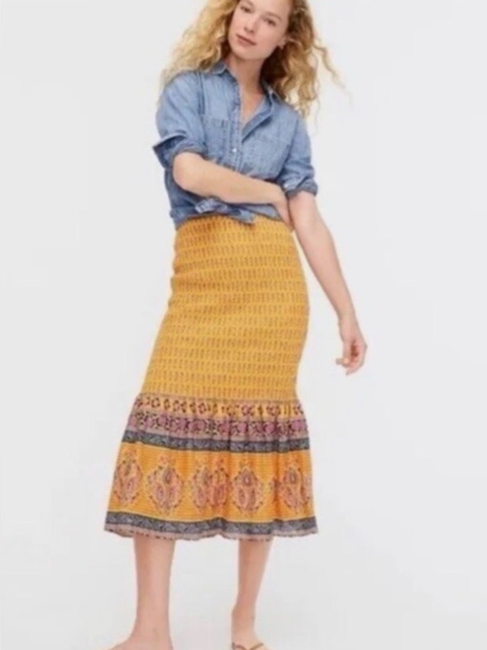NWT J. Crew Yellow Boho Batik Stretch Peplum Cotton Skirt Size 6